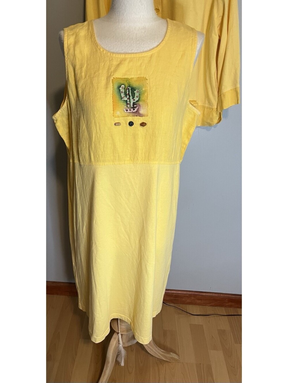 Vintage 90s Lagenlook Southwestern Focus USA Yellow Xl Maxi Dress Jacket Cotton